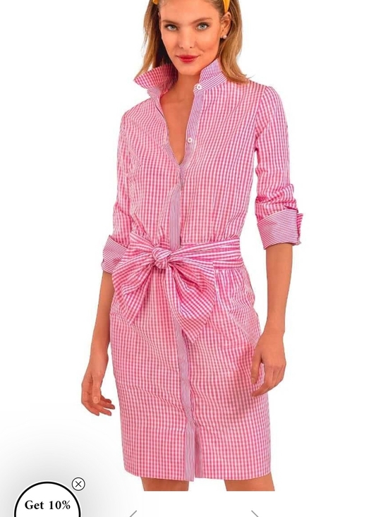 Gretchen Scott Designs Other - Gretchen Scott Designs Pink Gingham Tie-Waist Shirt Dress